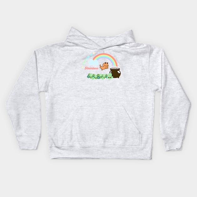 St Patrick's Day Catch a Rainbow Cute Cat Kids Hoodie by KittenMe Designs